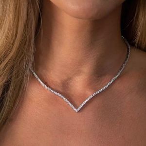 New V Shape Rhinestones Choker Delicate Necklace 14”+10” Extension